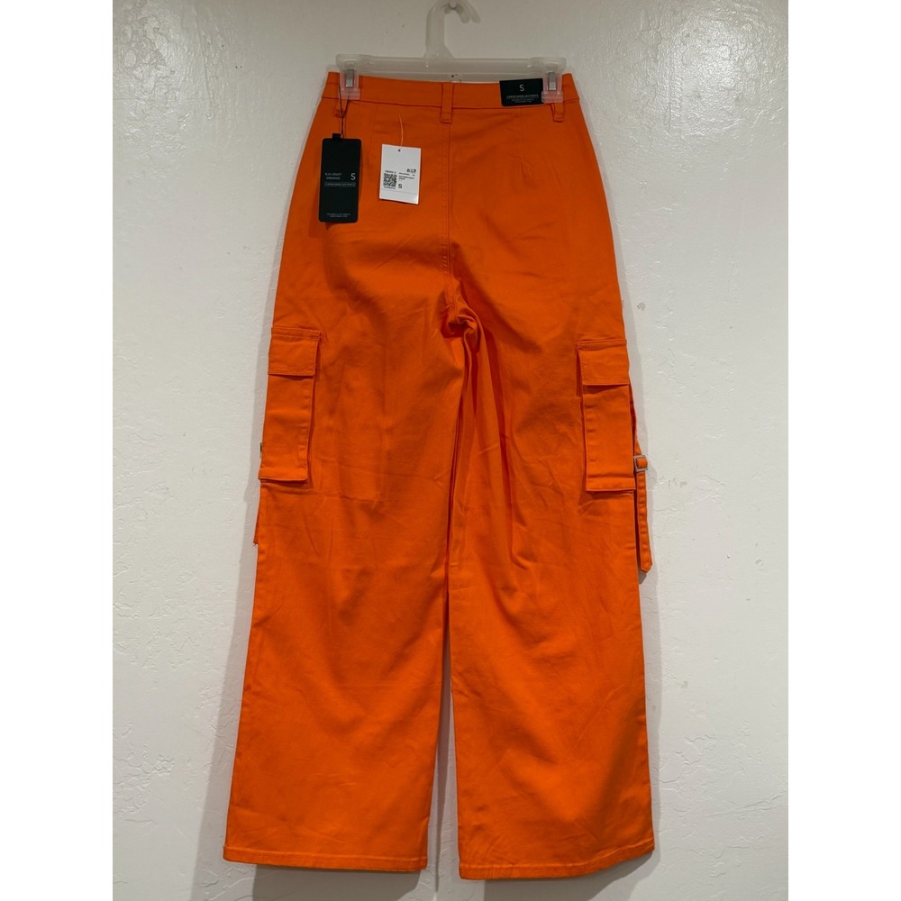 American Bazi Orange Cargo Wide Leg Pants High Rise Utility Grommet Straps Small - Picture 3 of 9